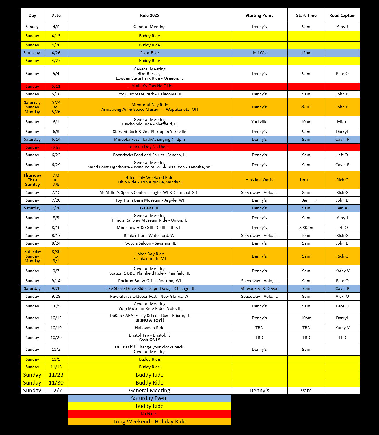 Chicago Cruisers Ride Events